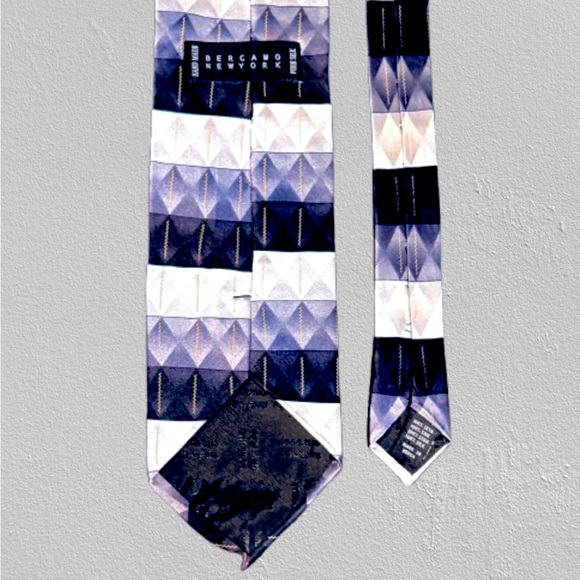 BERGAMO NEW YORK Mens Silk Tie Black Gray & White Geometric Design - Picture 3 of 5
